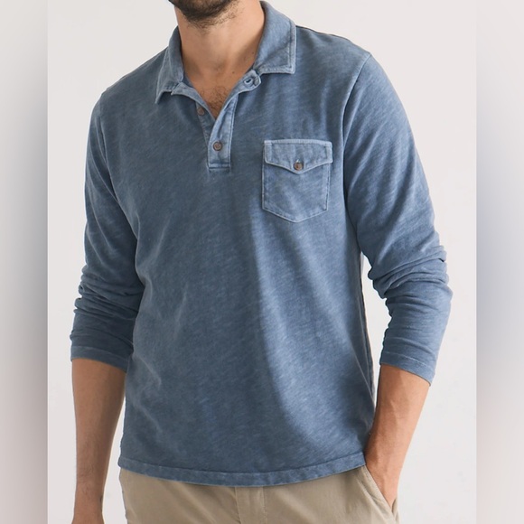 Marine Layer Other - Marine Layer Blue/Grey Vintage Heavy Slub Polo Long Sleeve Shirt - NWOT -Size L